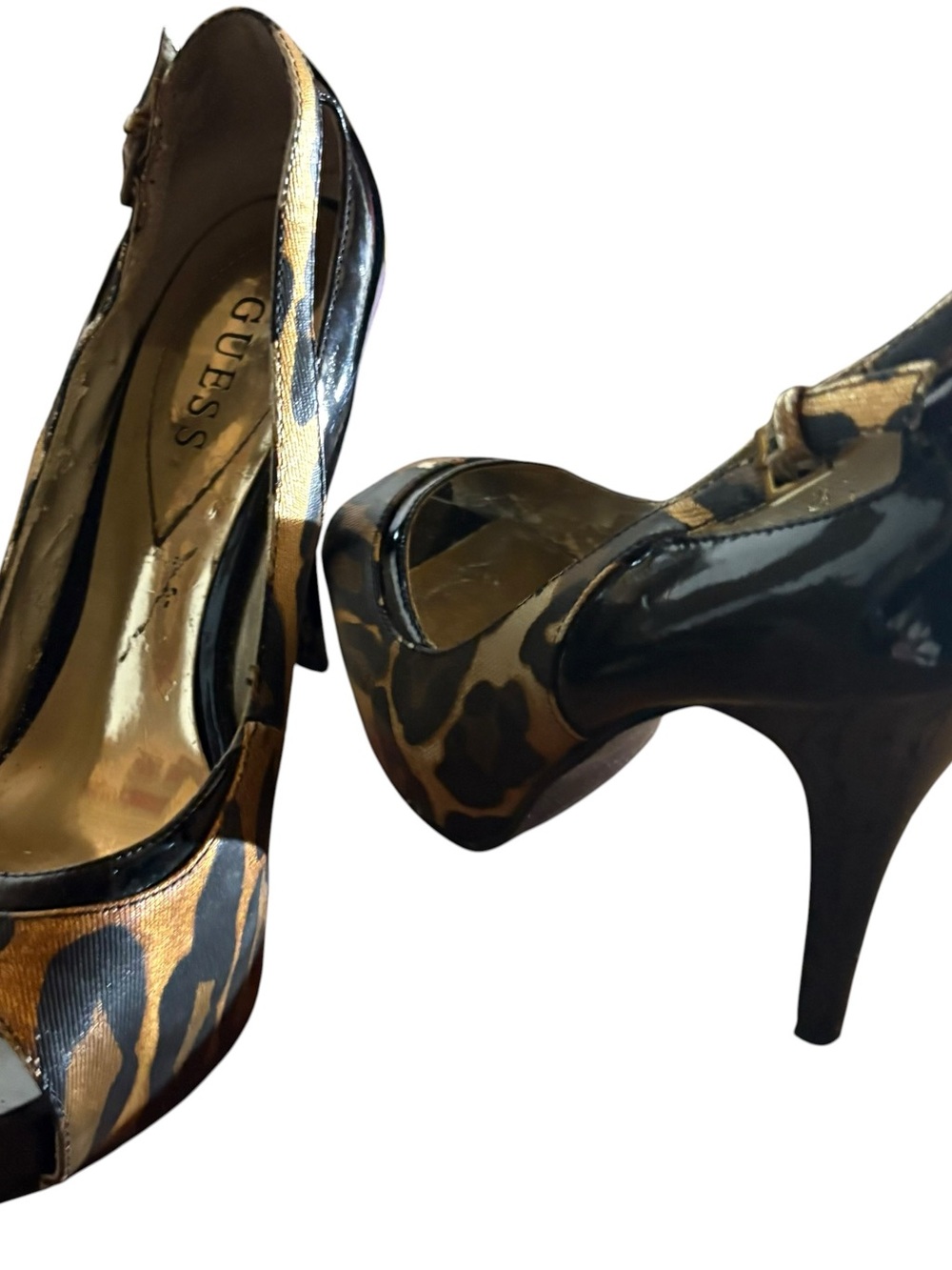 GUESS Vintage Leopard Patent Leather Platform Slingback Heels - Picture 16 of 16